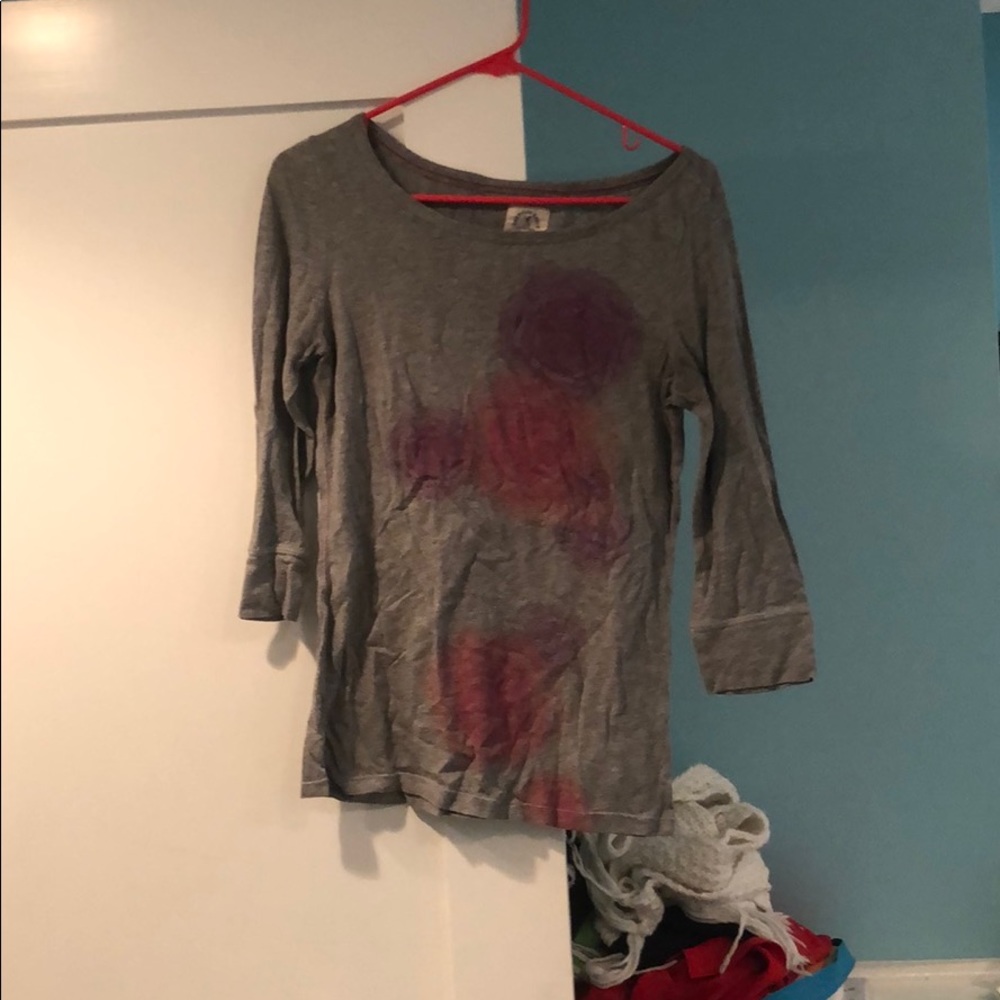 LAST CHANCE! DONATING SOON! Gray Flowered AE Top